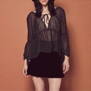 Black Sheer Polka Dot Women's Top